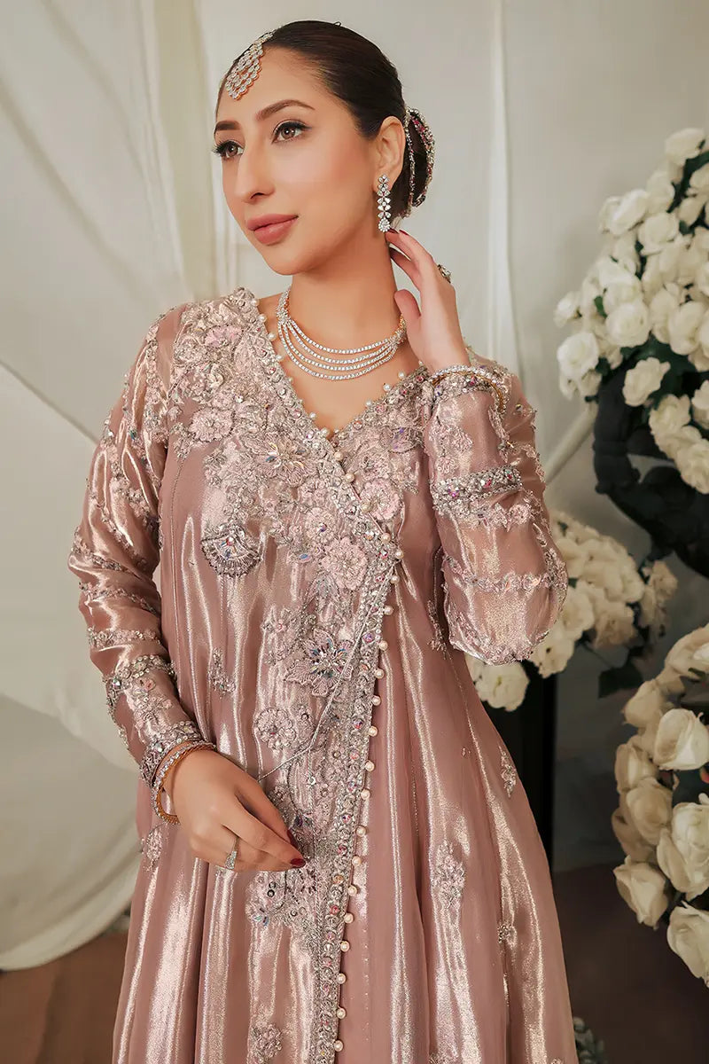 Pakistani Pastel Pink Embroidered Tissue Angrakha (2-Piece) - Image 5