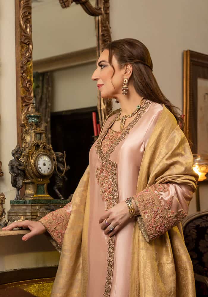 Chilean Ice Pink Embroidered Pure Tissue Silk Angarkha (3-Piece) - Image 3