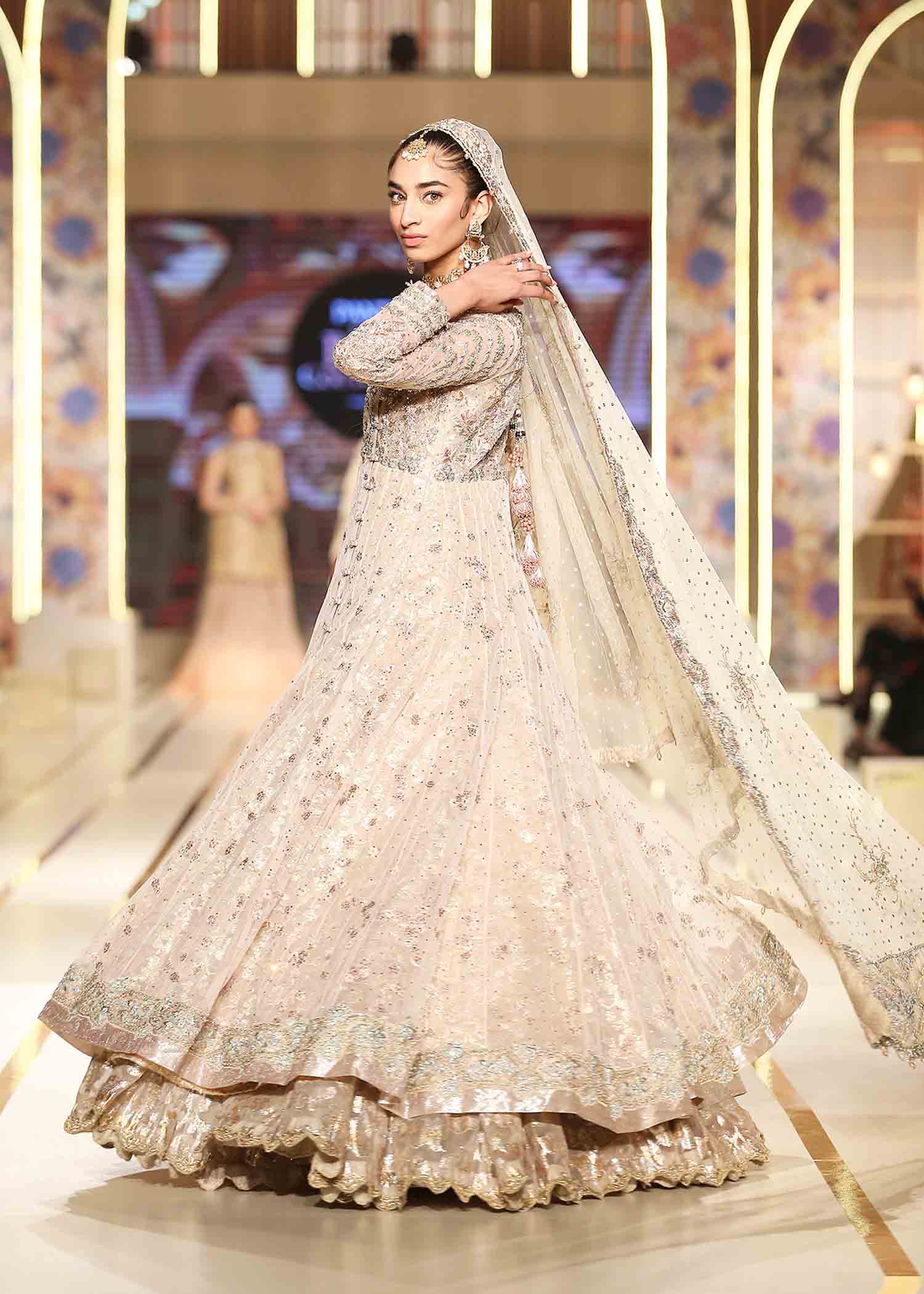 Pakistani Flamingo Pink Embroidered Tulle Angrakha Gown (3-Piece) - Image 2