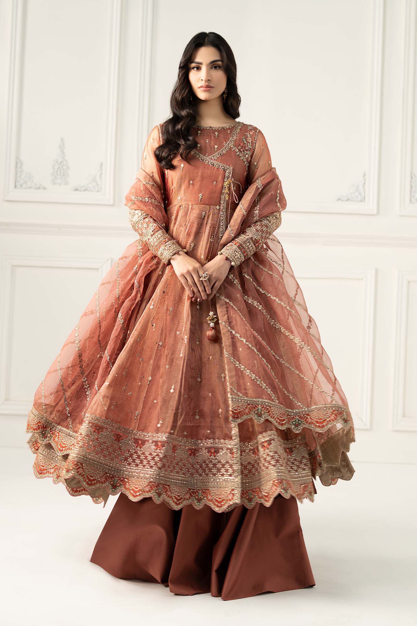 Pink Zari Net Angrakha Dress (3-Piece) - Image 4