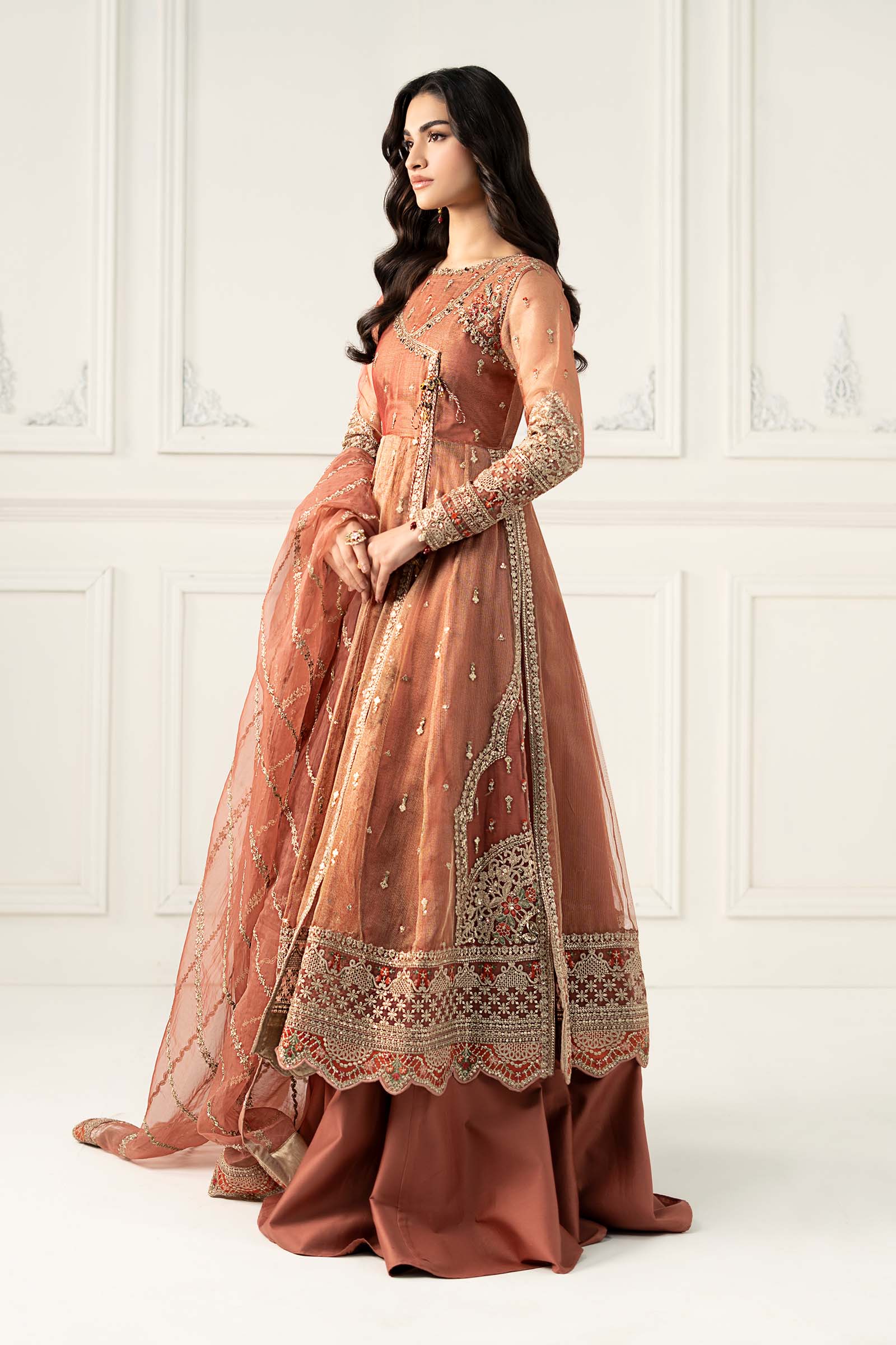 Pink Zari Net Angrakha Dress (3-Piece) - Image 8