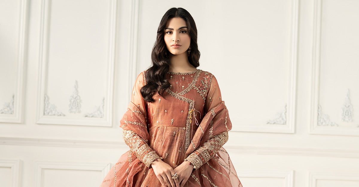 Pink Zari Net Angrakha Dress (3-Piece) - Image 9