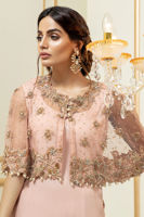 Pakistani Blush Pink Dabka Pearl Net Cape Dress (2-Piece) - Image 3