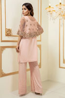 Pakistani Blush Pink Dabka Pearl Net Cape Dress (2-Piece) - Image 4