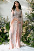 Pakistani Peach Swarovski Embroidered Organza Cape Dress (2-Piece) - Image 2