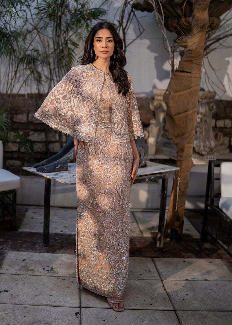 Soft Pink Embroidered Organza Cape & Rawsilk Pants (2-Piece) - Image 1