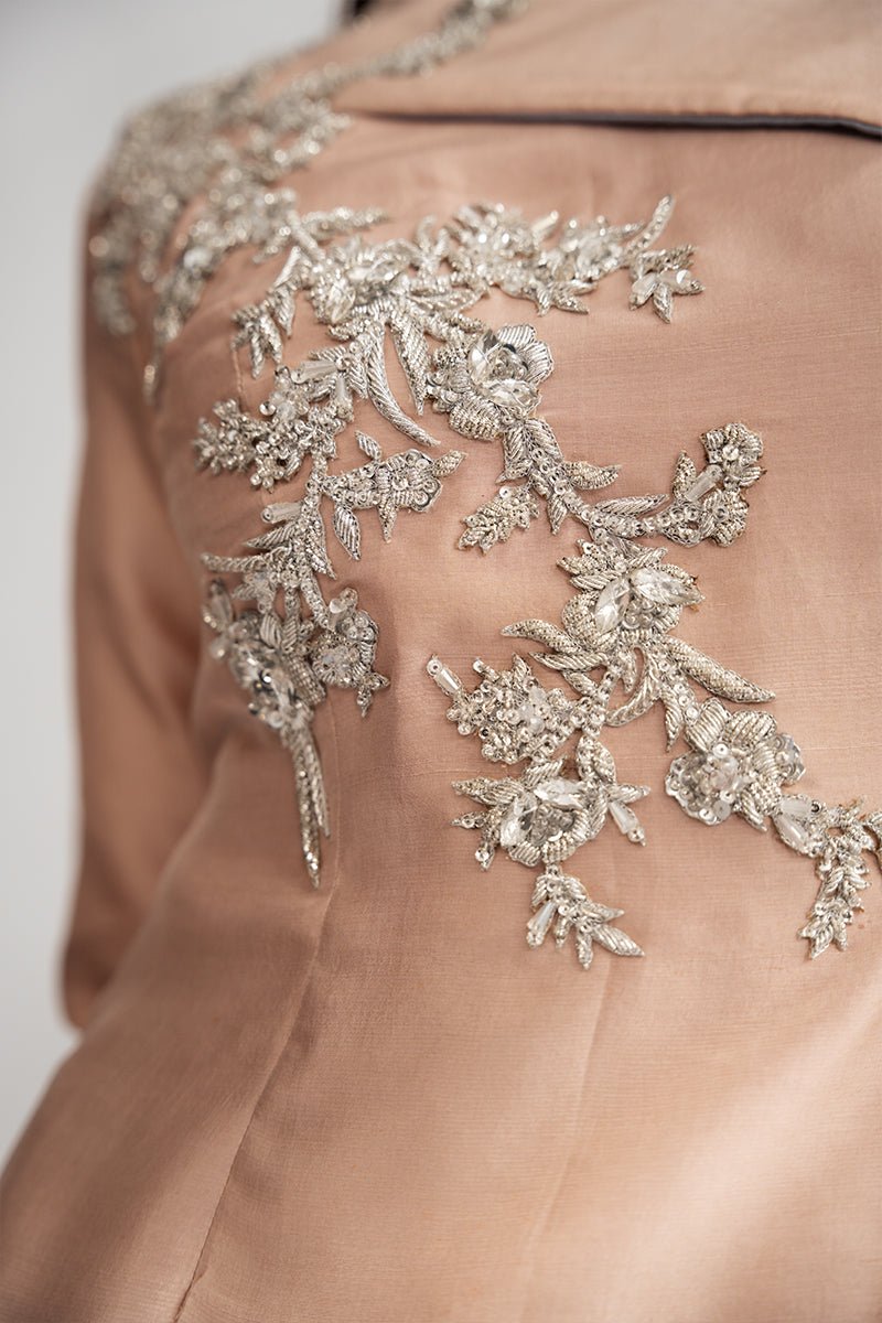 Pakistani Blush Pink Embellished Raw Silk Cape Dress (2-Piece) - Image 3