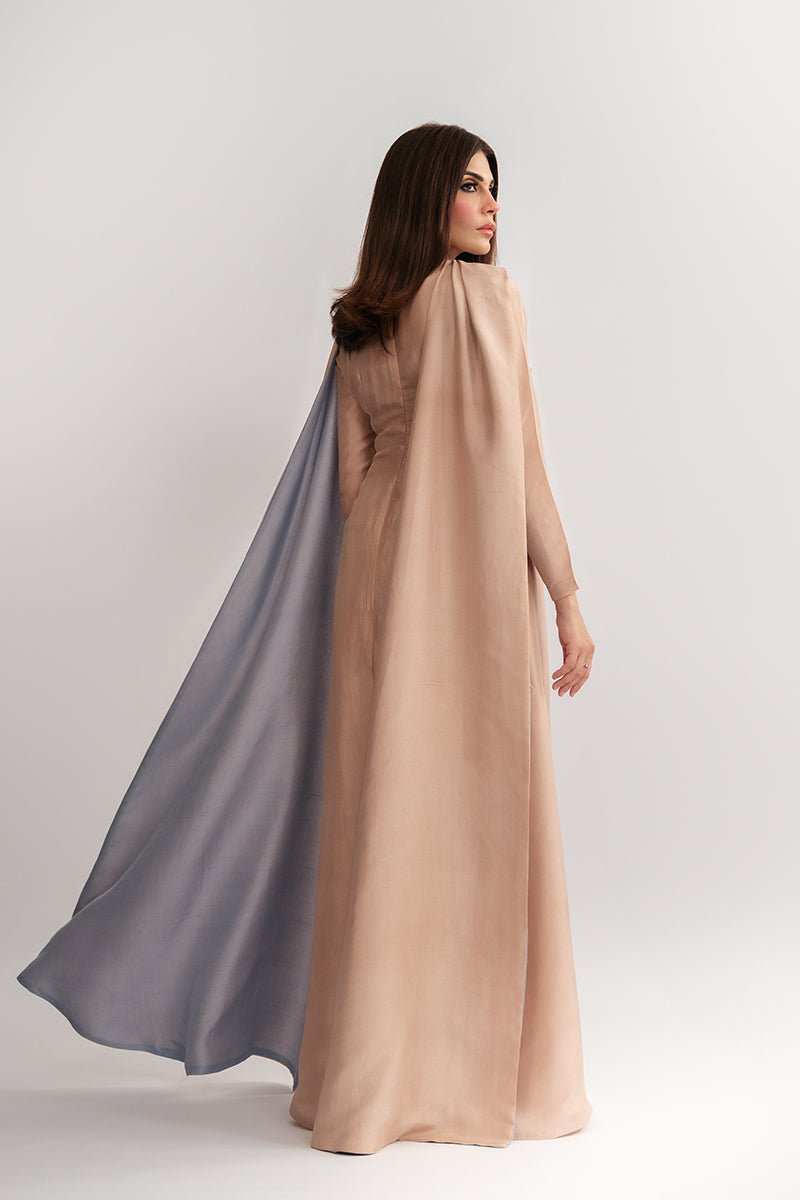 Blush Pink Embellished Raw Silk Cape Dress (2-Piece) - Image 6