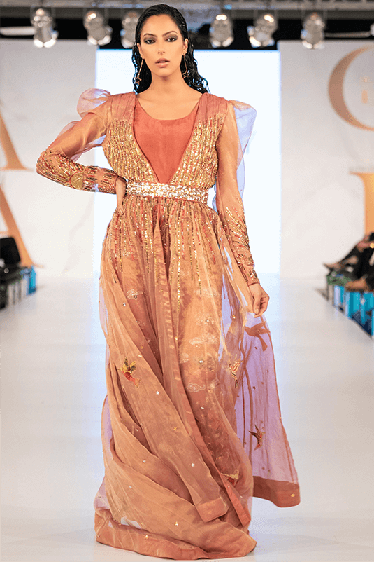 Pakistani Blush Pink Sequin Maysuri & Raw Silk Cape Jumpsuit (1-Pc) - Image 2