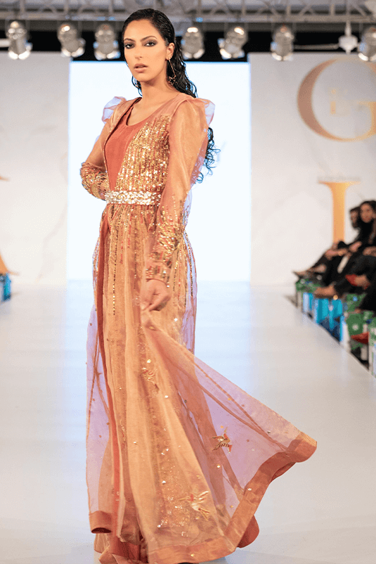 Pakistani Blush Pink Sequin Maysuri & Raw Silk Cape Jumpsuit (1-Pc) - Image 4