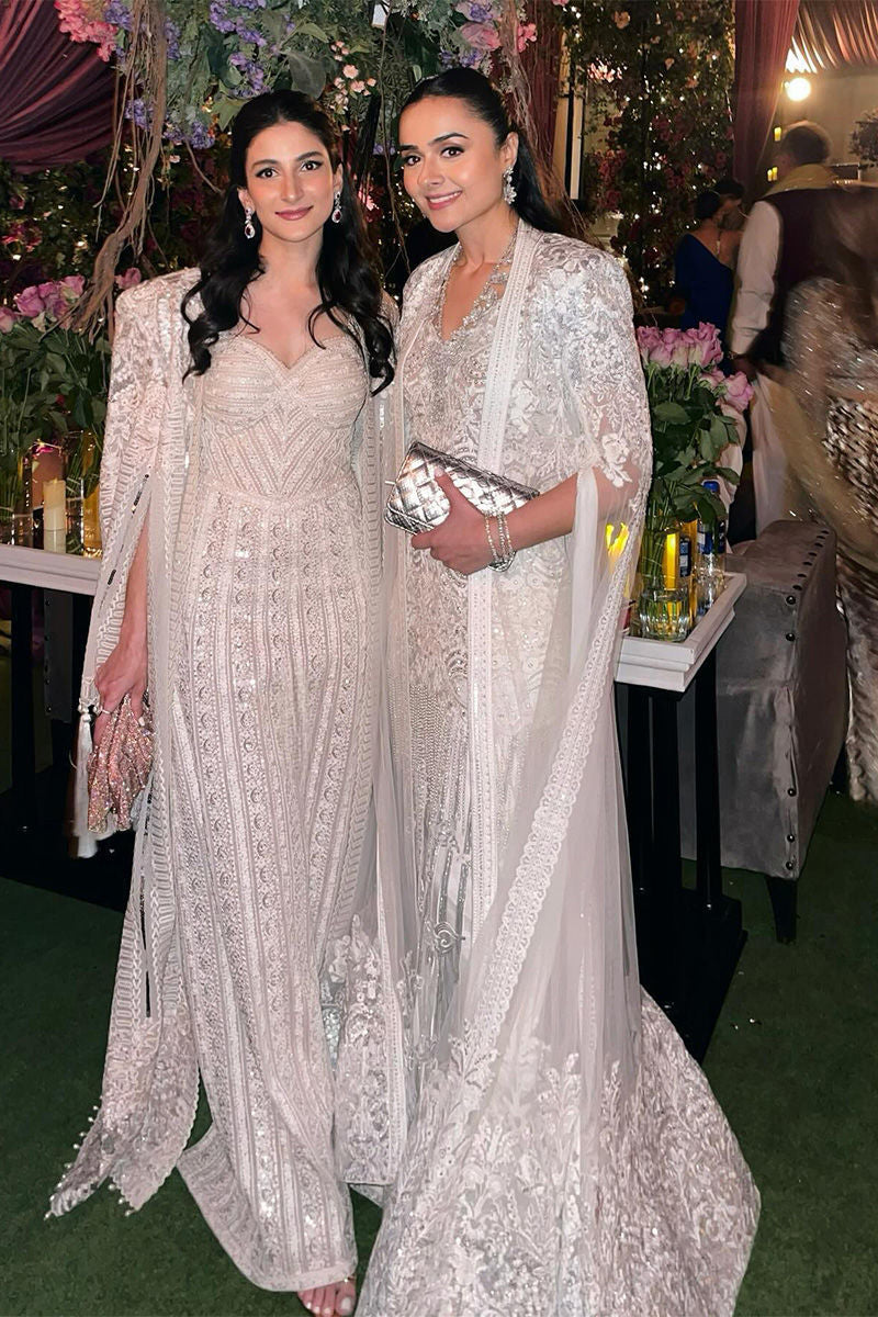 Pakistani Pastel Pink & White Silk-Thread Embroidered Cape Dress (2-Piece) - Image 3