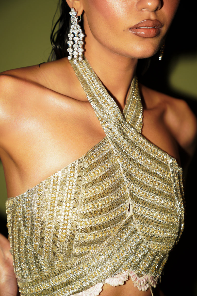 Pakistani Powder Pink Embellished Silk-Blend Cape Dress (3-Piece) - Image 6