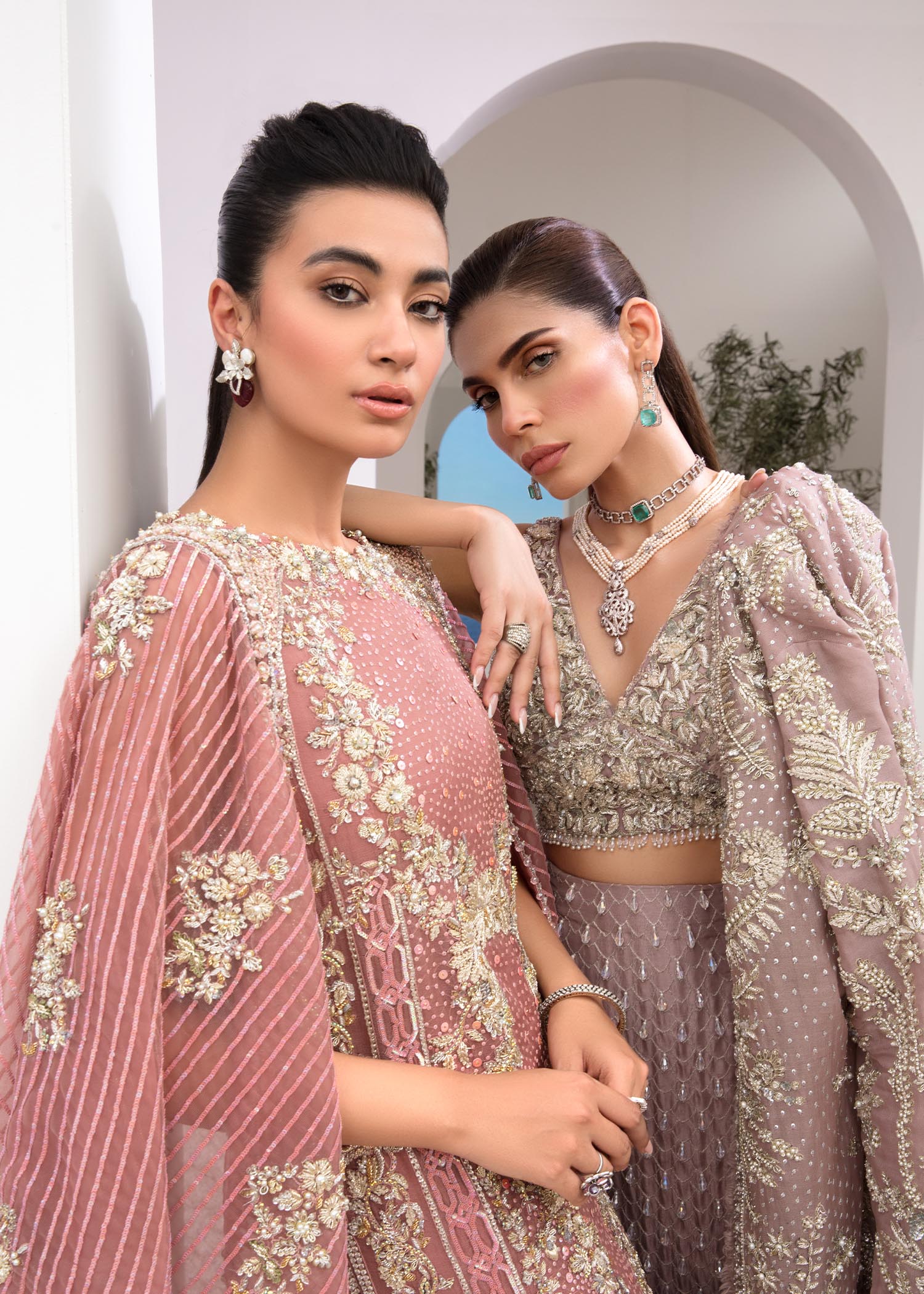 Indian Pink Embroidered Net Organza Cape Dress (2-Piece) - Image 10