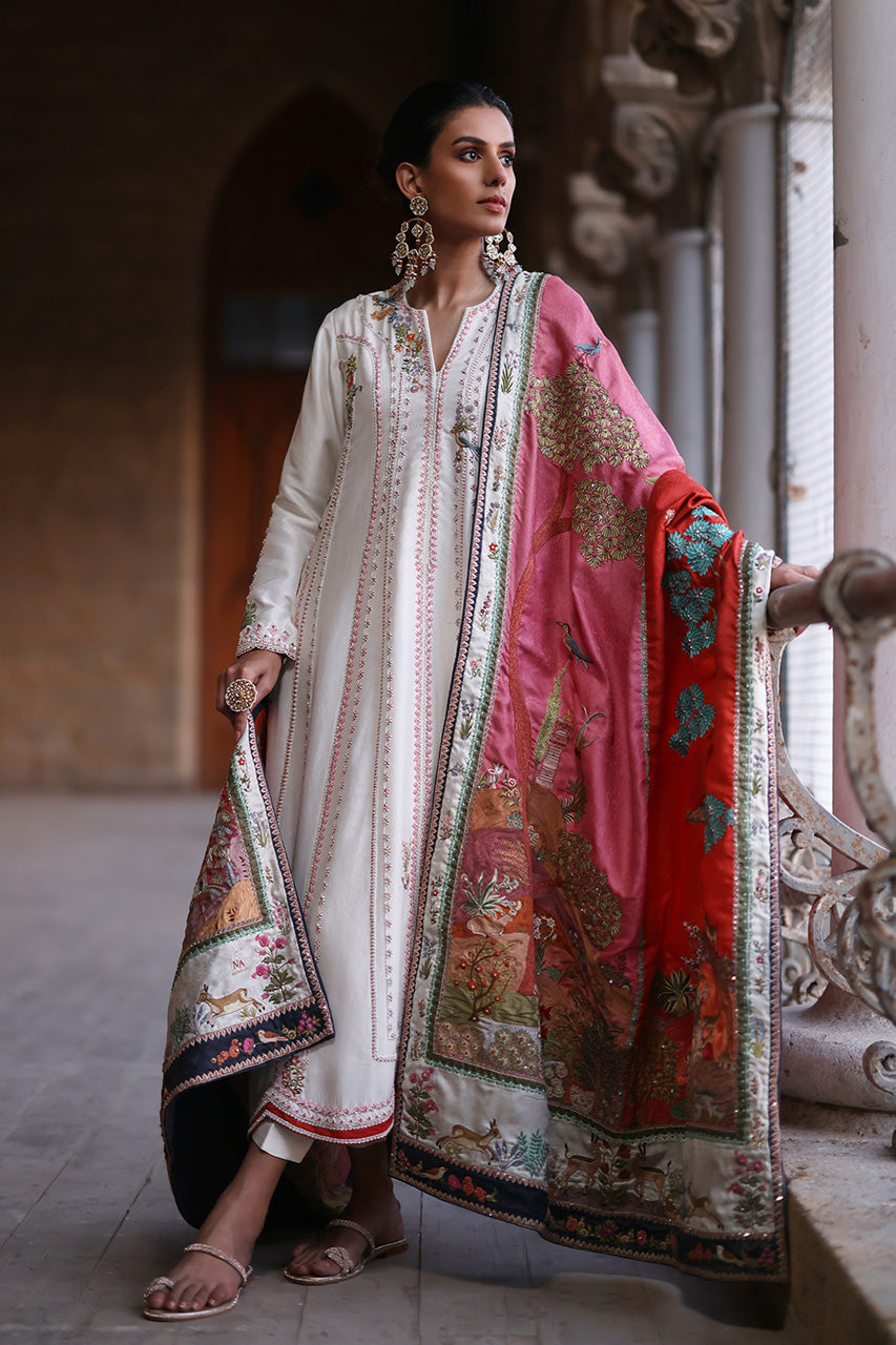 Pakistani Pink Hand-Embroidered Jamawar Chadar (1-Pc) - Image 1