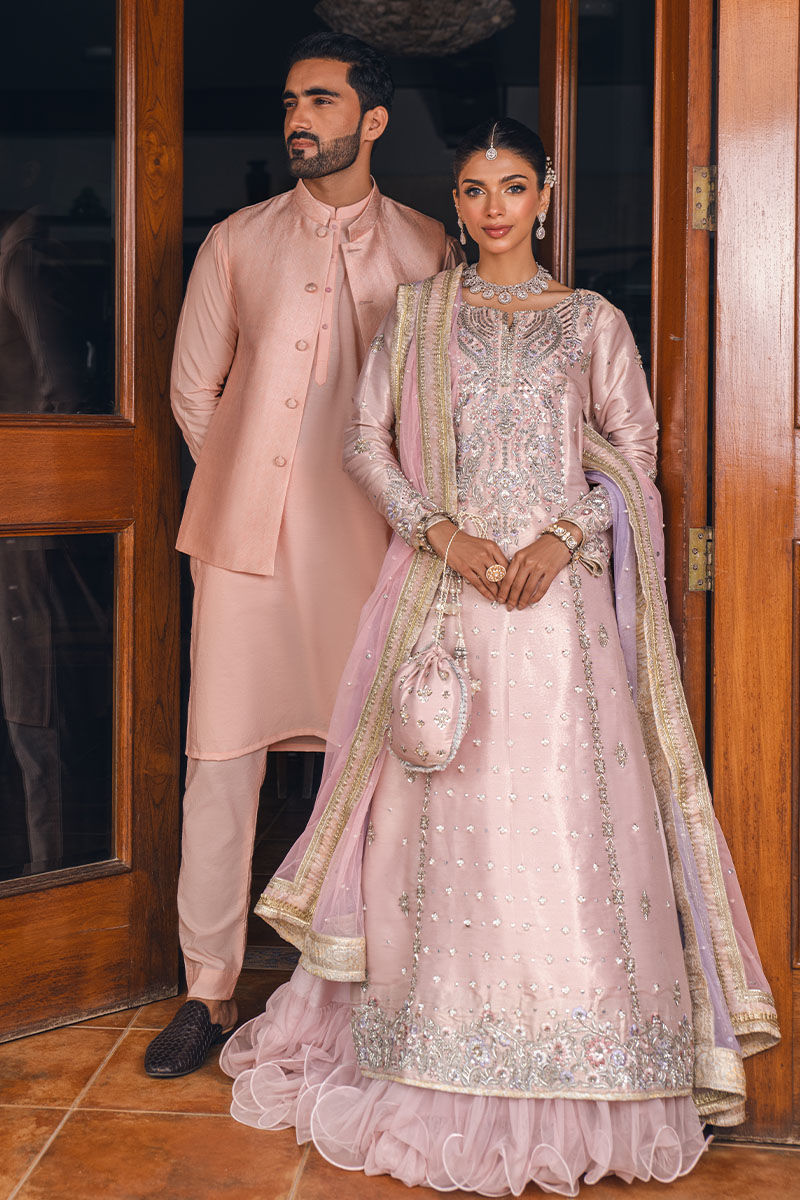 Pink Embroidered Lamé Long Shirt 3-Piece Set - Image 3