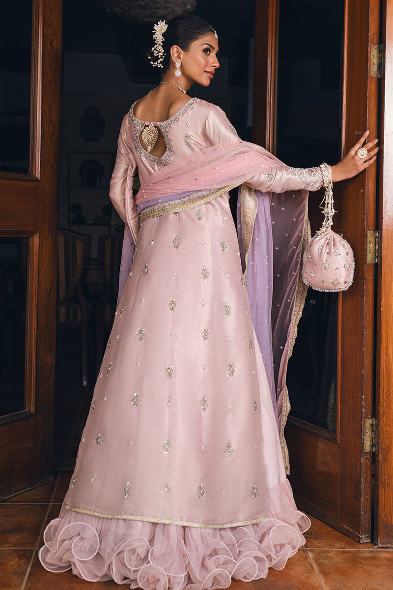 Pink Embroidered Lamé Long Shirt 3-Piece Set - Image 4