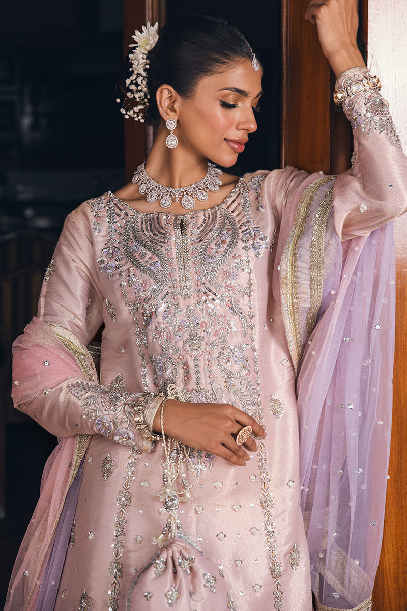 Pink Embroidered Lamé Long Shirt 3-Piece Set - Image 5