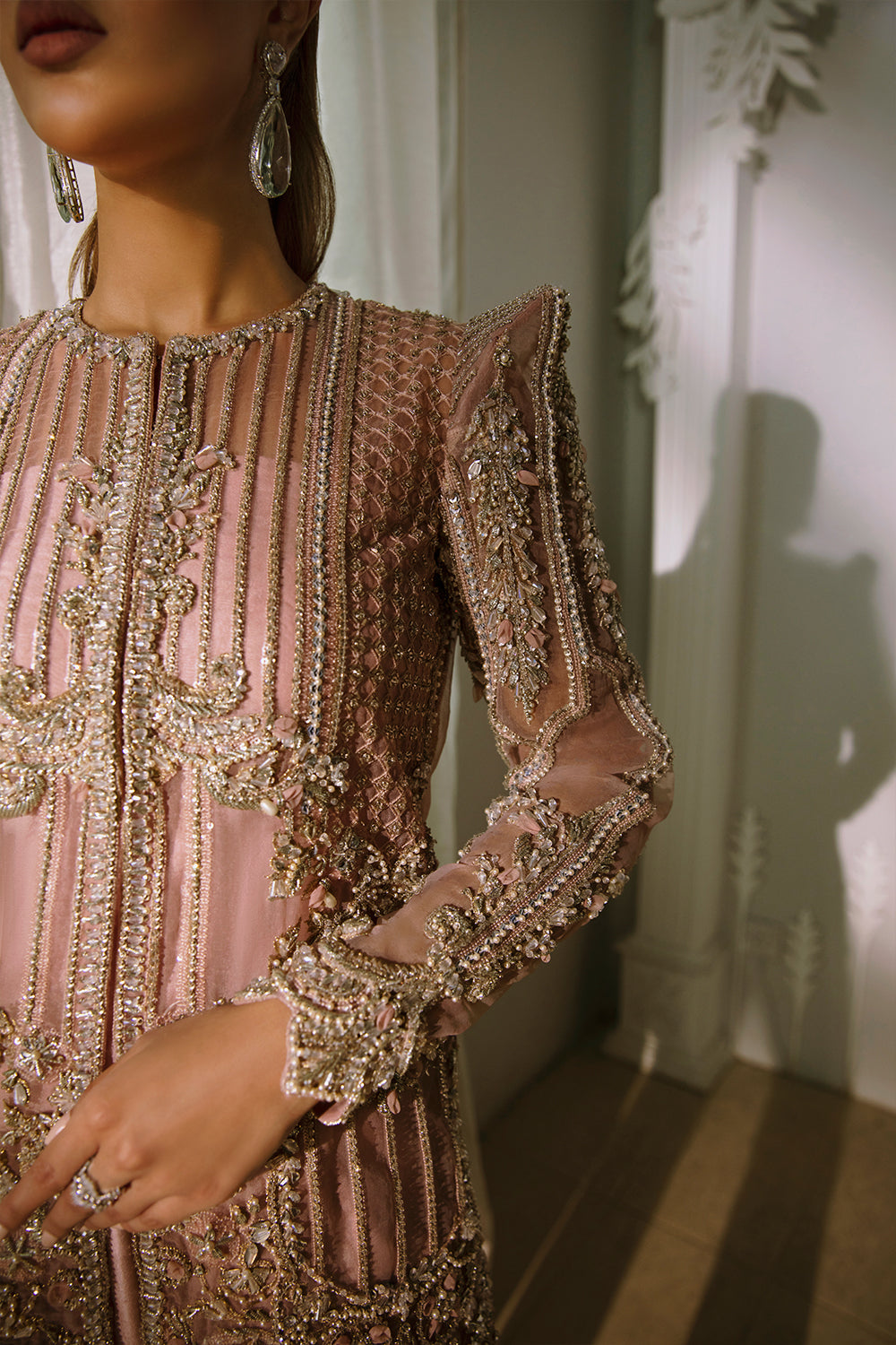 Indian Peach Pink Embellished Organza & Raw Silk Co-ord (2-Piece) - Image 4