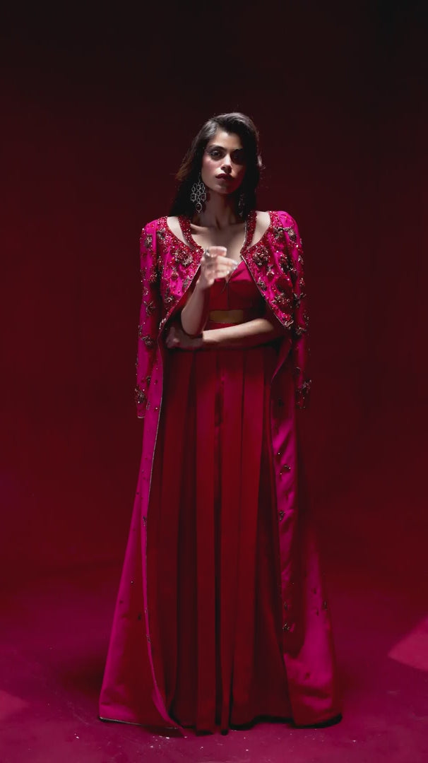 Indian Hot Pink Zardozi Raw Silk Co-ord Set (3-Piece) - Image 6