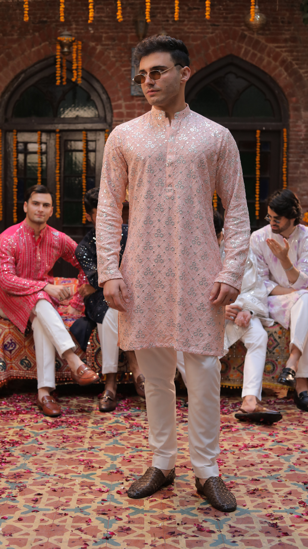 Peach Silver Embroidered Chanderi Kurta (2-Piece) - Image 1