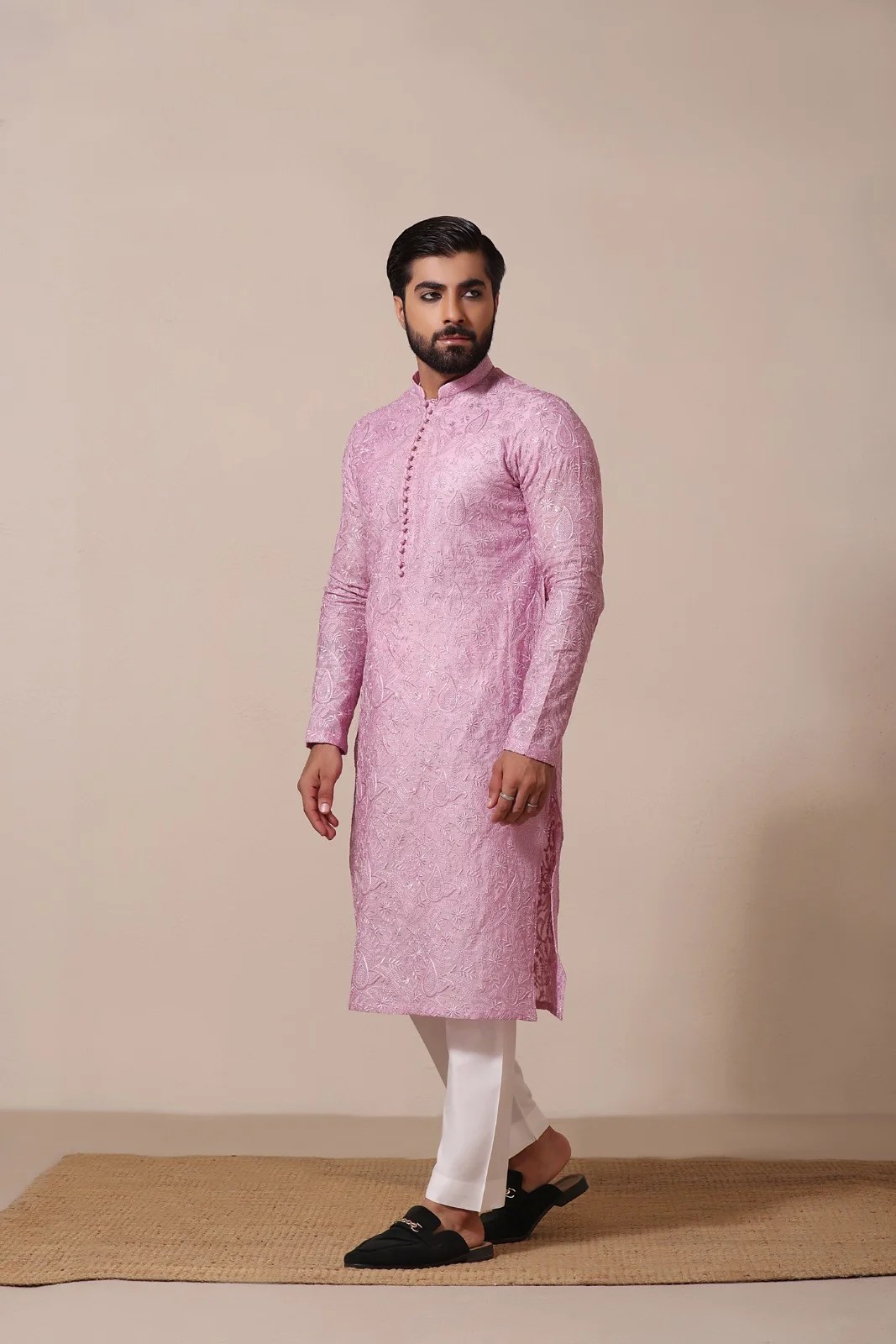 Blush Pink Embroidered Cotton-Silk Kurta (2-Piece) - Image 1