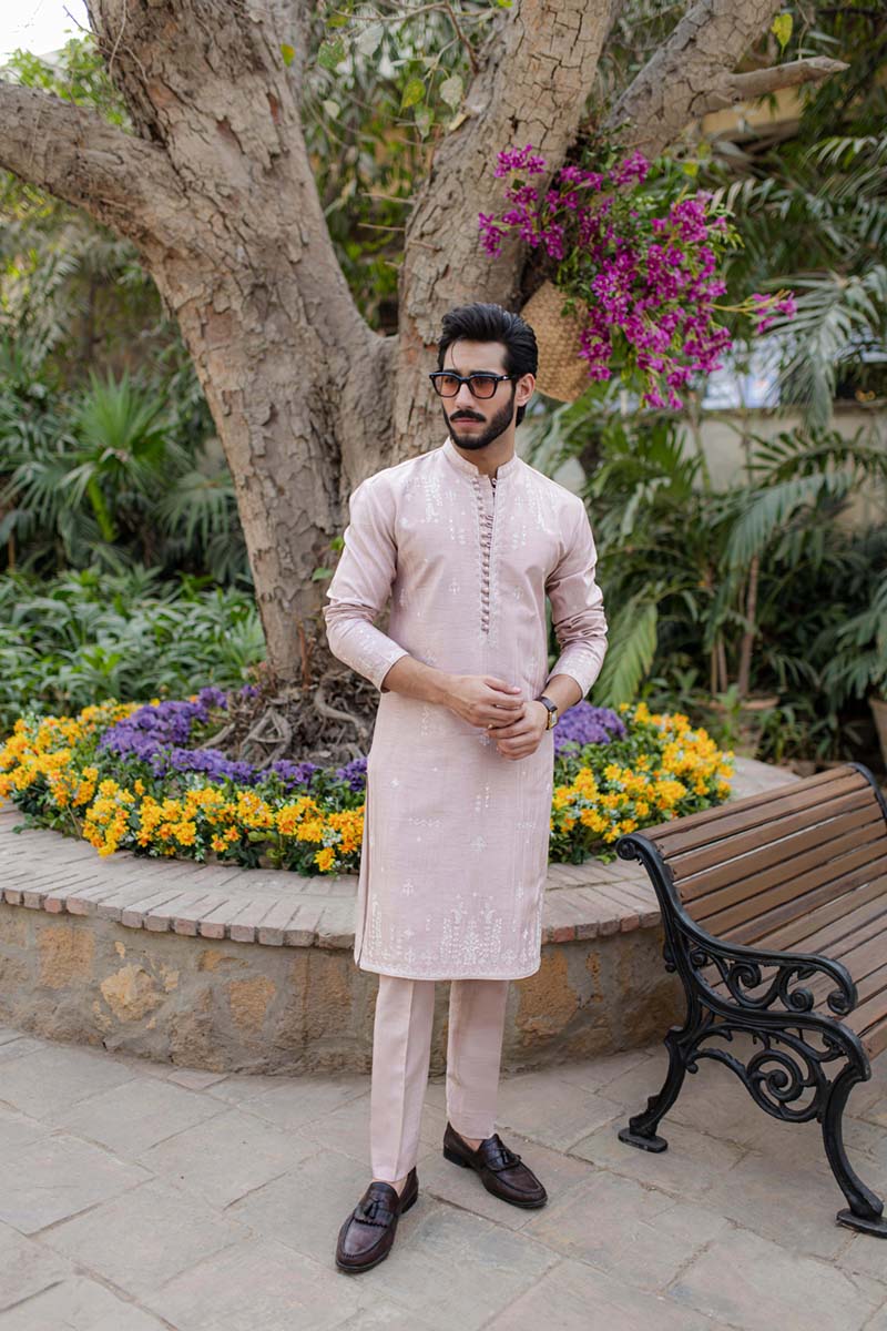 Blush Pink Embroidered Cotton-Silk Kurta Set (2-Piece) - Image 1