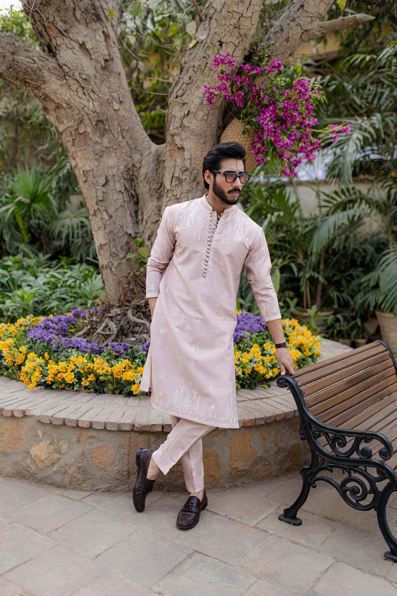 Blush Pink Embroidered Cotton-Silk Kurta Set (2-Piece) - Image 3