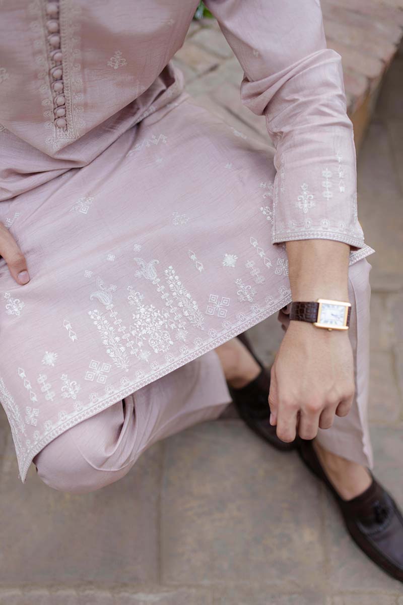 Blush Pink Embroidered Cotton-Silk Kurta Set (2-Piece) - Image 4