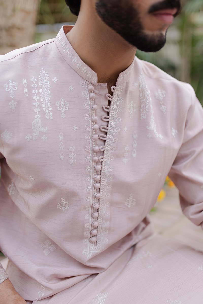 Blush Pink Embroidered Cotton-Silk Kurta Set (2-Piece) - Image 5