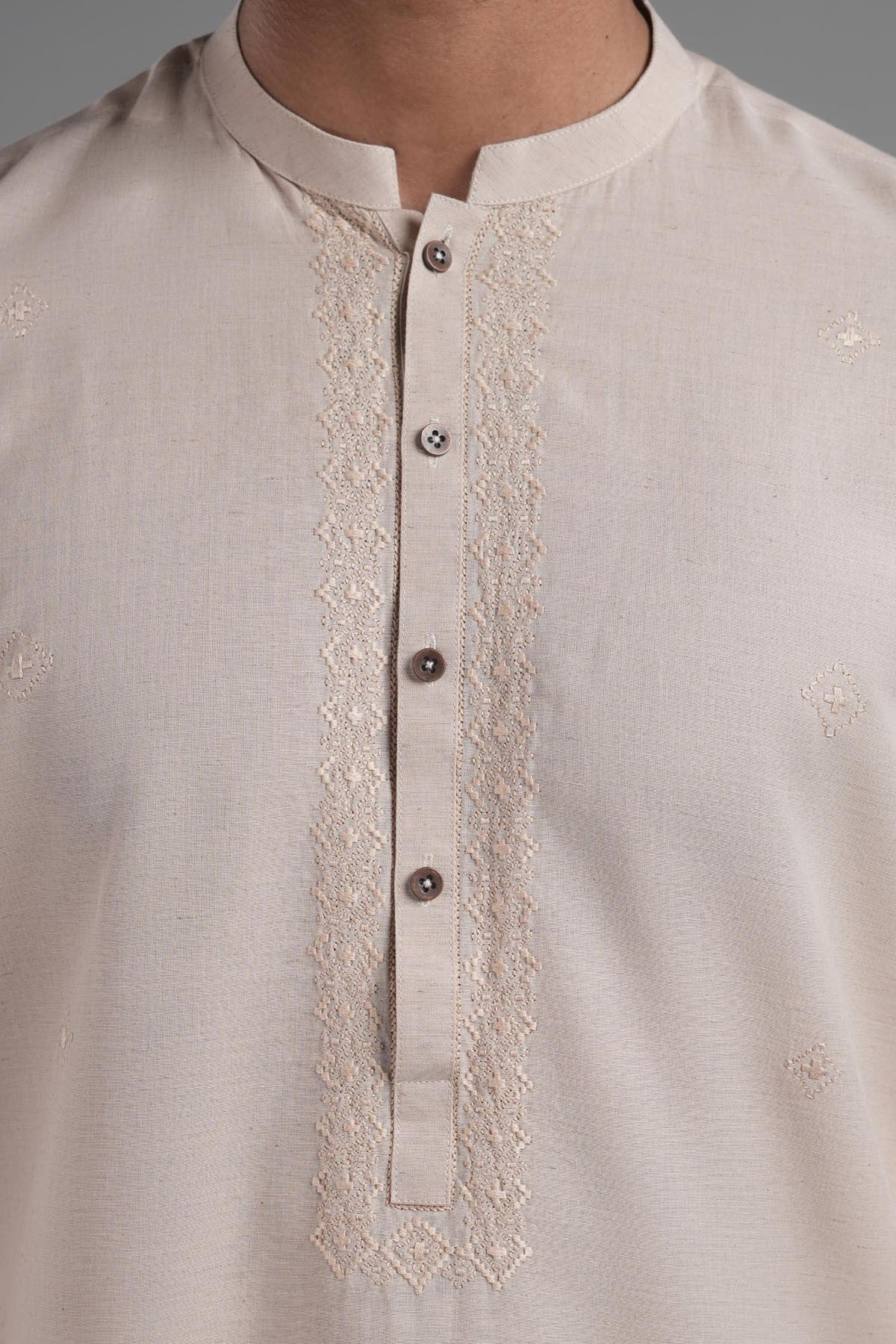 Peach Hand-Embroidered Cotton-Silk Kurta (2-Piece) - Image 2