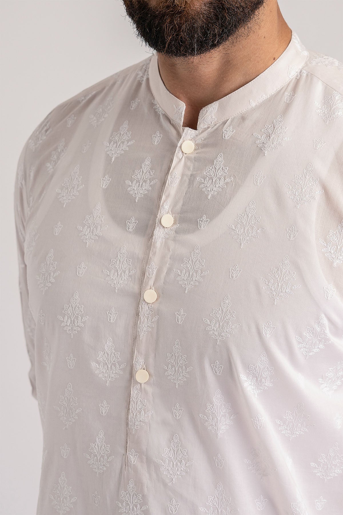 Light Pink Embroidered Cotton Kurta (2-Piece) - Image 2