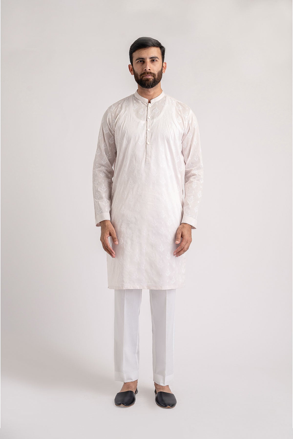 Light Pink Embroidered Cotton Kurta (2-Piece) - Image 3