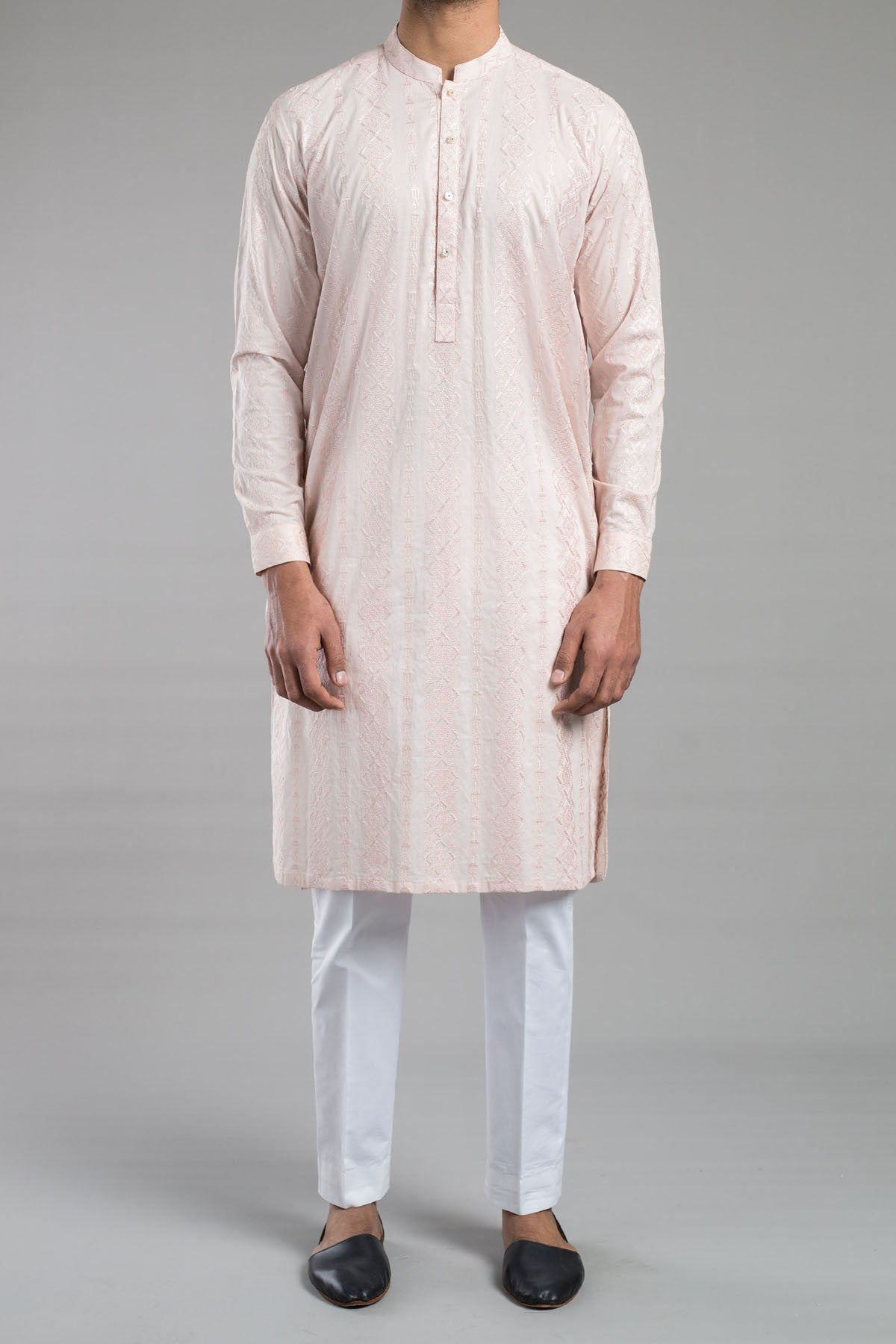 Blush Pink Embroidered Egyptian Cotton Kurta (1-Pc) - Image 1