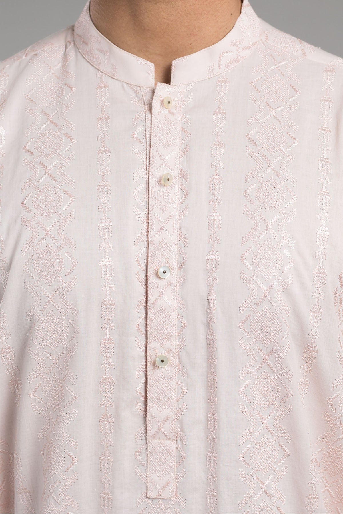 Blush Pink Embroidered Egyptian Cotton Kurta (1-Pc) - Image 2