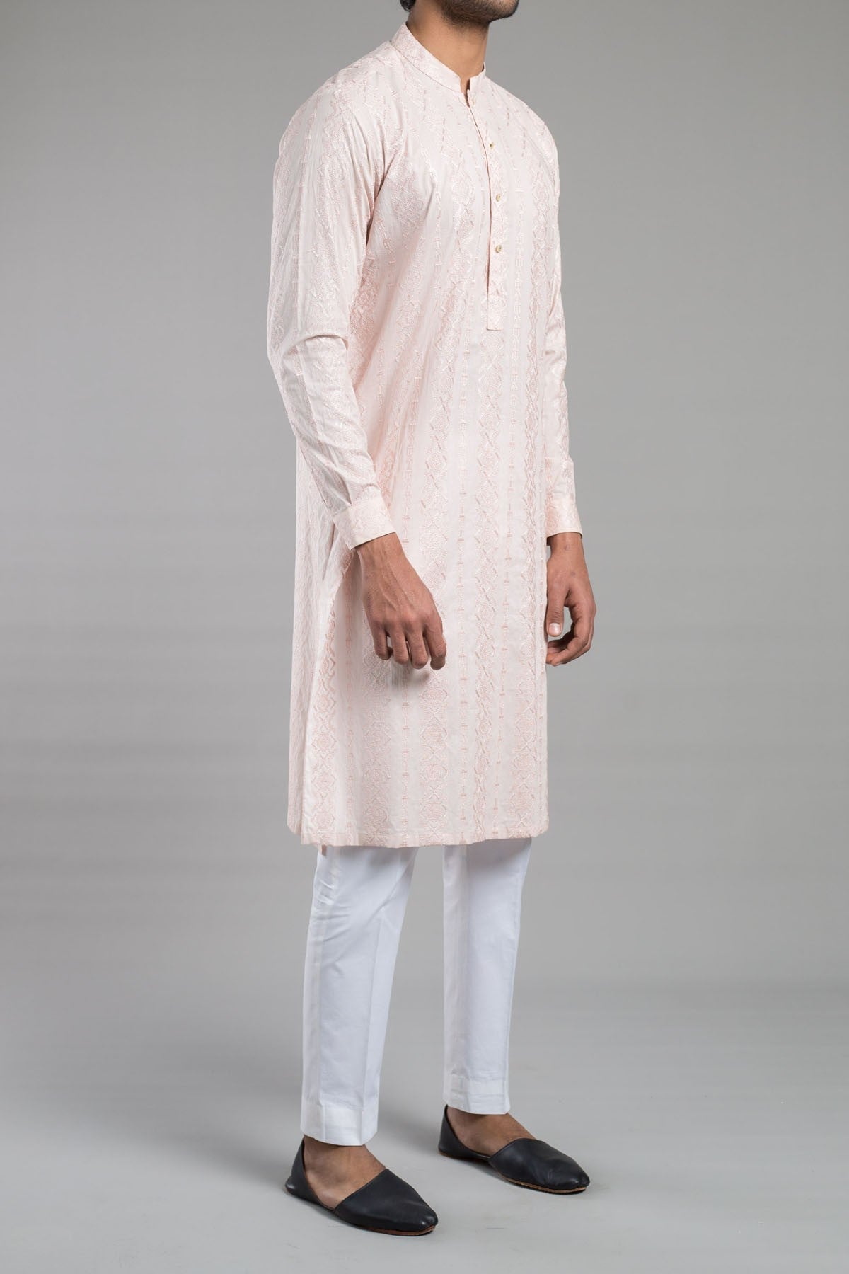 Blush Pink Embroidered Egyptian Cotton Kurta (1-Pc) - Image 3