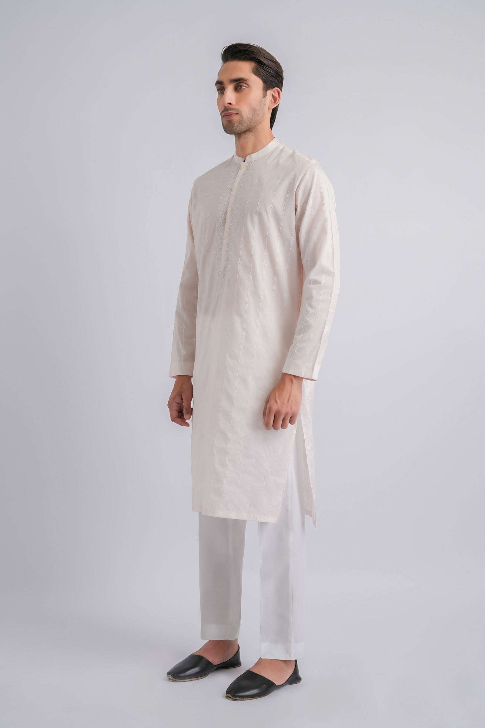 Pearl Pink Embroidered Egyptian Cotton Kurta (2-Piece) - Image 1