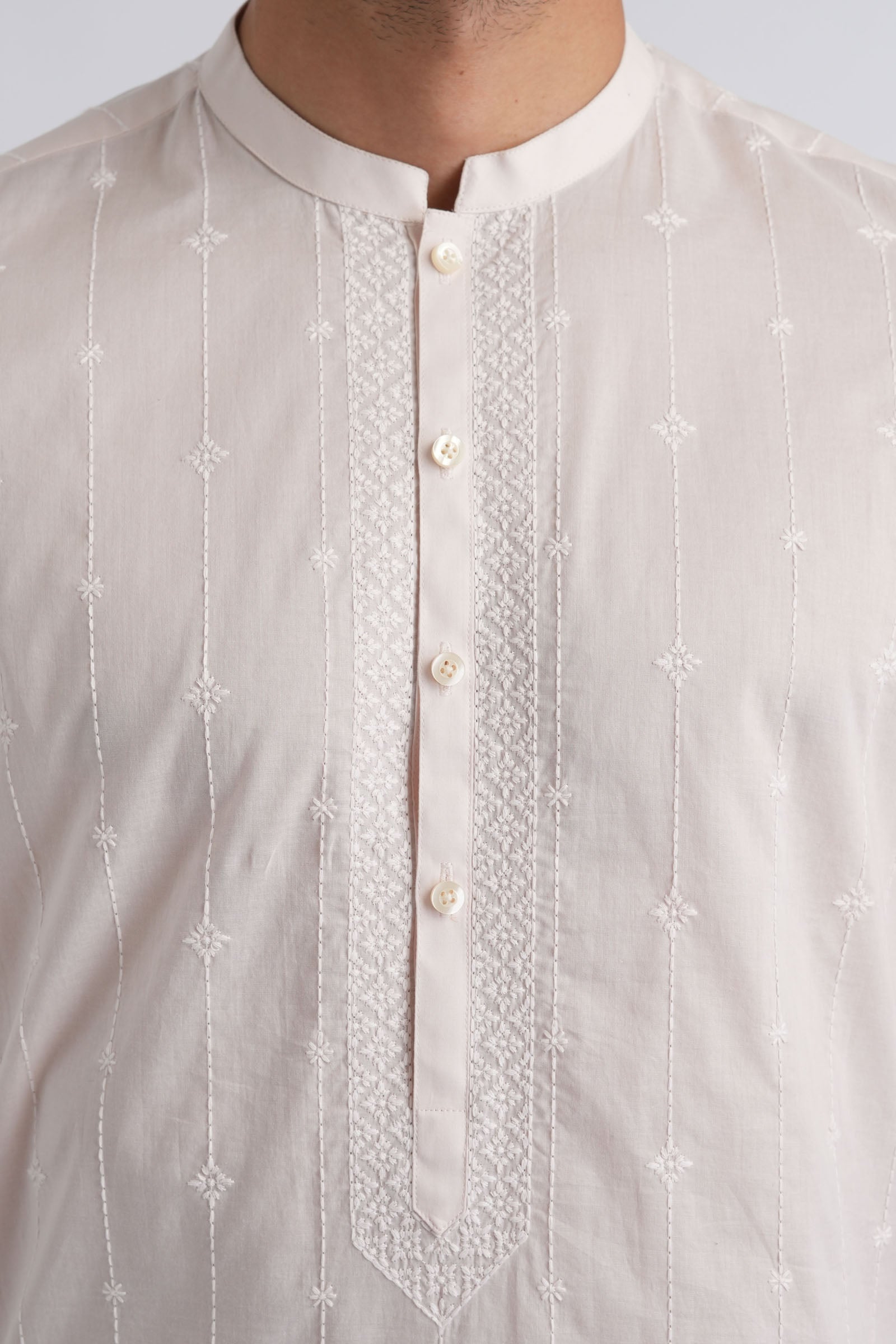 Pearl Pink Embroidered Egyptian Cotton Kurta (2-Piece) - Image 2