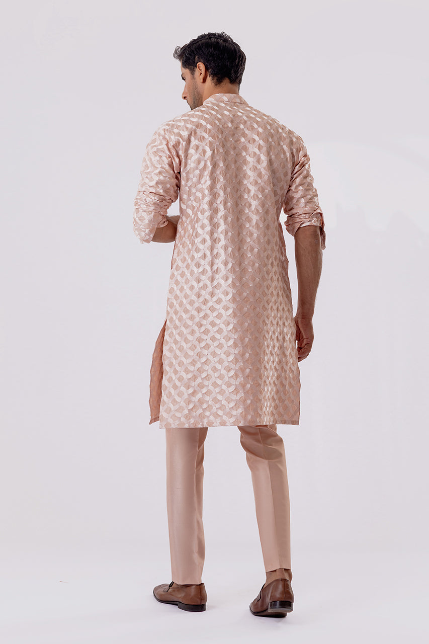 Blush Pink Self-Embroidered Raw Silk Kurta (2-Piece) - Image 2