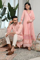 Powder Pink Schiffli Cotton Embroidered Kurta (2-Piece) - Image 5