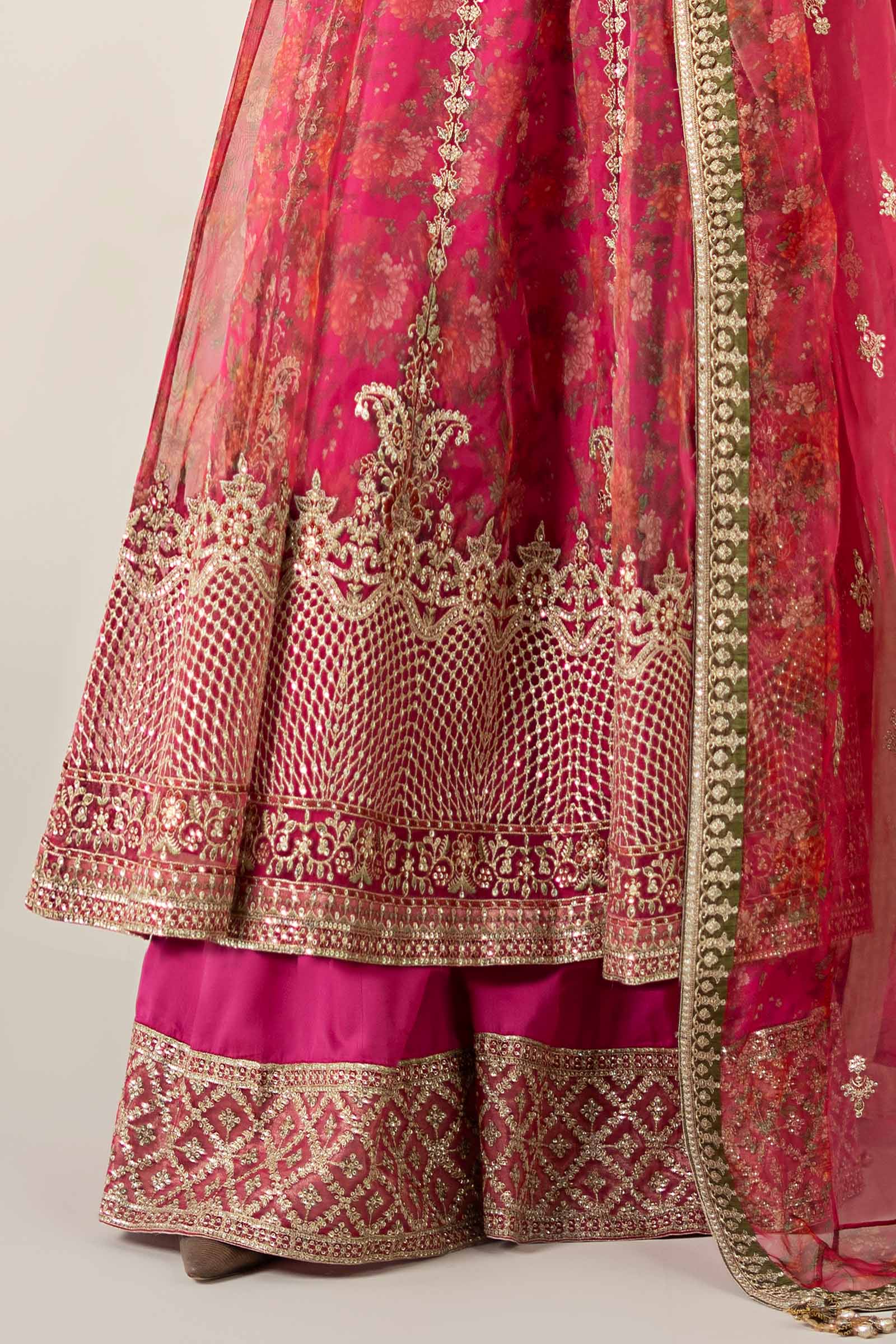 Pakistani Pink Hand-Embellished Organza Frock (3-Piece) - Image 7