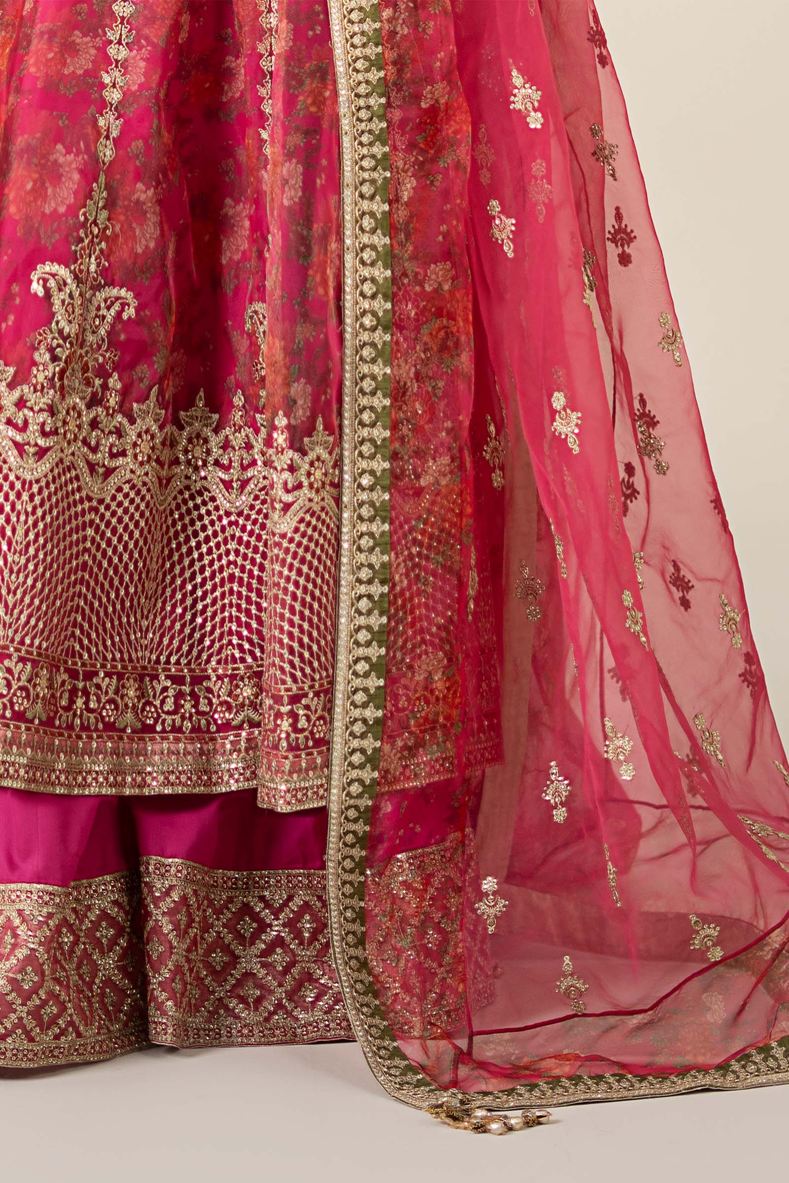 Pakistani Pink Hand-Embellished Organza Frock (3-Piece) - Image 8