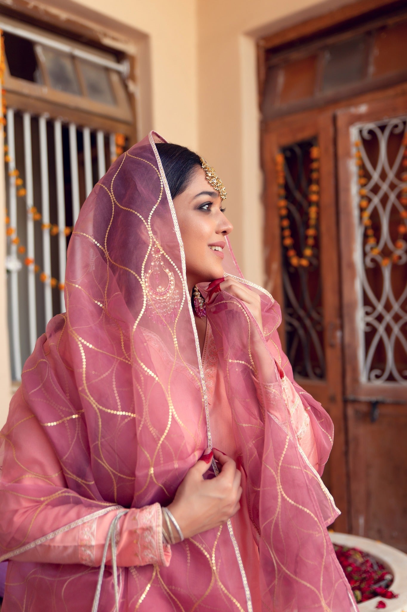 Pakistani Light Pink Embroidered Banarsi Cotton Silk Gharara (3-Piece) - Image 6