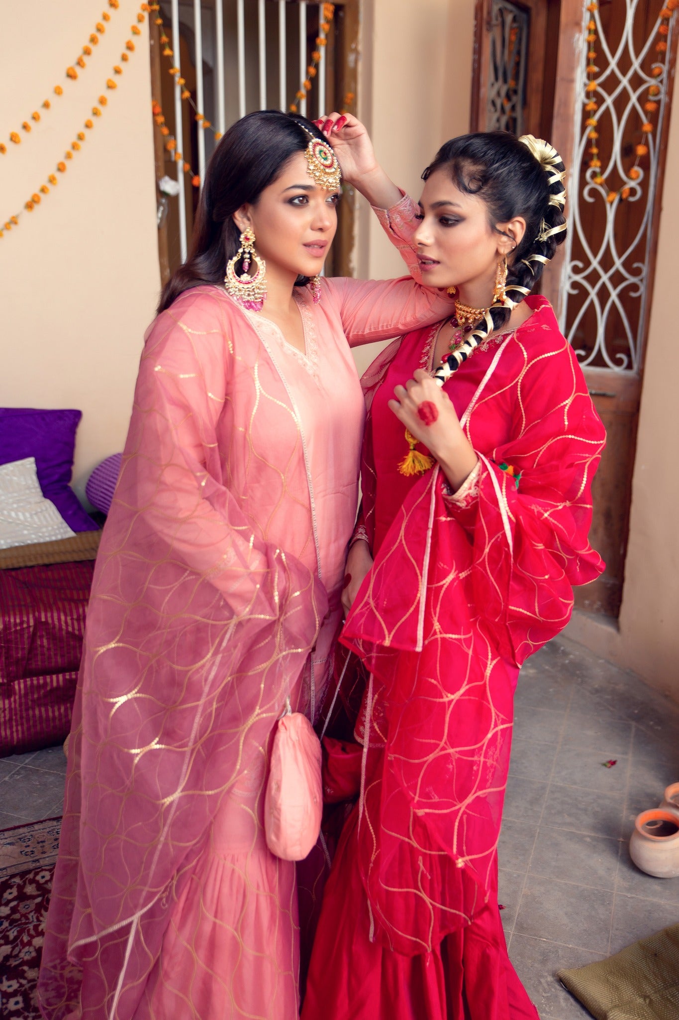 Pakistani Light Pink Embroidered Banarsi Cotton Silk Gharara (3-Piece) - Image 8