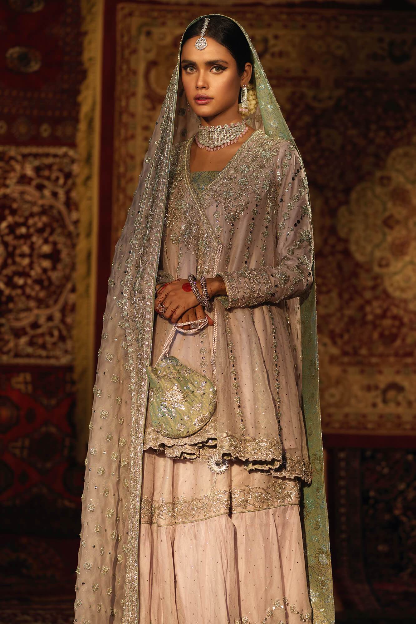 Dusty Lilac Zardozi Net Angrakha Gharara (3-Piece) - Image 3