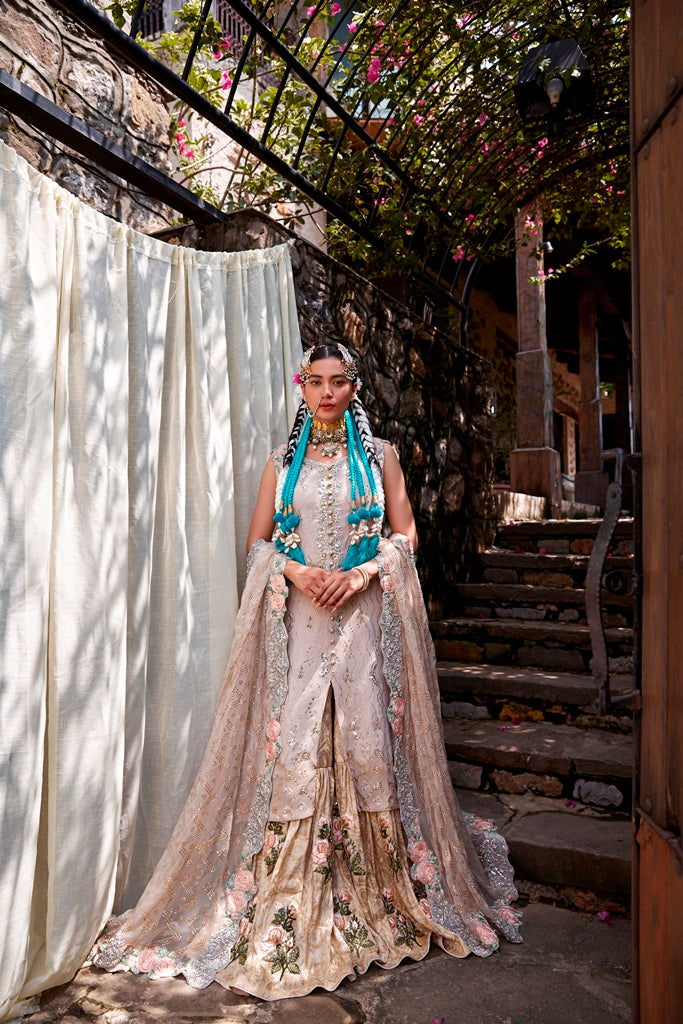 Pakistani Blush Pink Embroidered Brocade Gharara Set (3-Piece) - Image 1