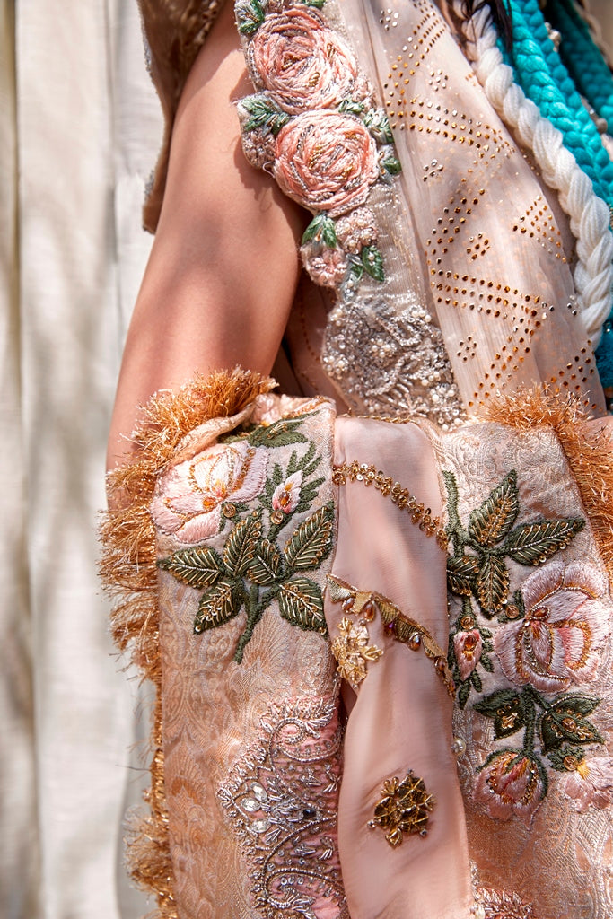 Pakistani Blush Pink Embroidered Brocade Gharara Set (3-Piece) - Image 2