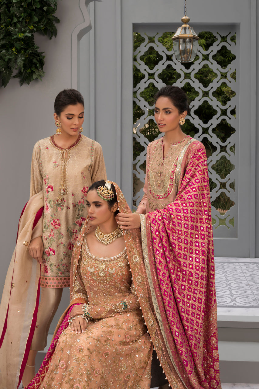 Pakistani Coral Zardozi Net & Brocade Farshi Gharara (3-Piece) - Image 6