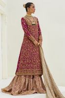 Pakistani Magenta Zardozi Brocade Gharara Set (3-Piece) - Image 2