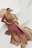 Pakistani Magenta Zardozi Brocade Gharara Set (3-Piece) - Image 5