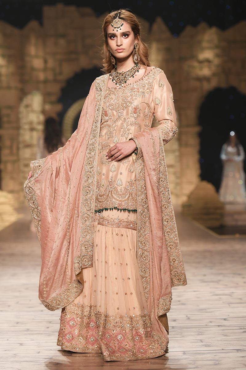 Peach Embroidered Chiffon Gharara Set (3-Piece) - Image 1